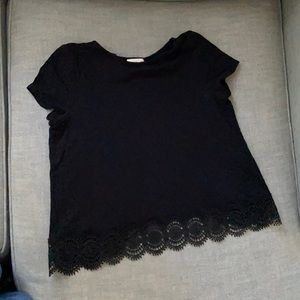Sezane black t-shirt with lace detail and slightly open back